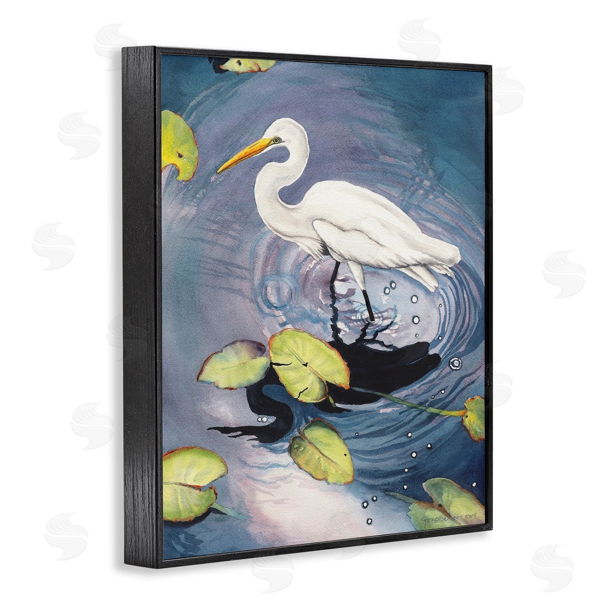 Heron with Pond Ripples Black Frame Print Wall Art, Home Decor by Christine Reichow