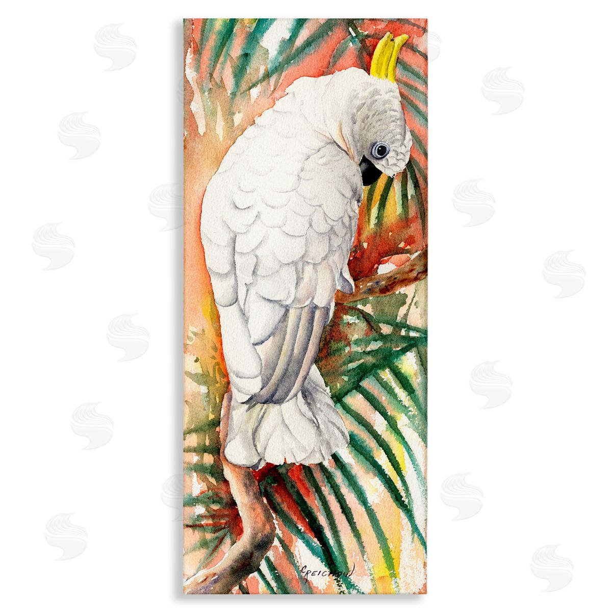 Cockatoo Among Leaves Canvas Wall Art, Home Decor by Christine Reichow