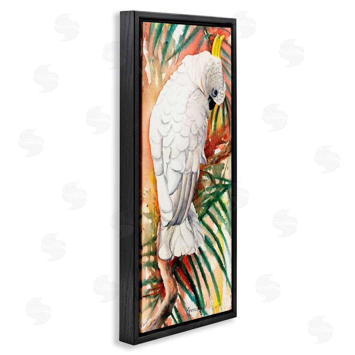 Cockatoo Among Leaves Black Floating Frame Canvas Wall Art, Home Decor by Christine Reichow