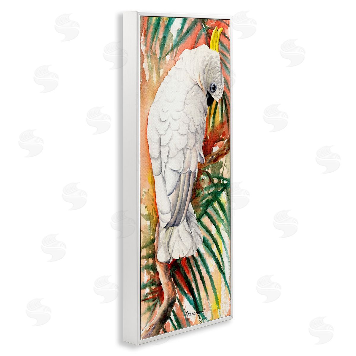 Cockatoo Among Leaves White Frame Print Wall Art, Home Decor by Christine Reichow