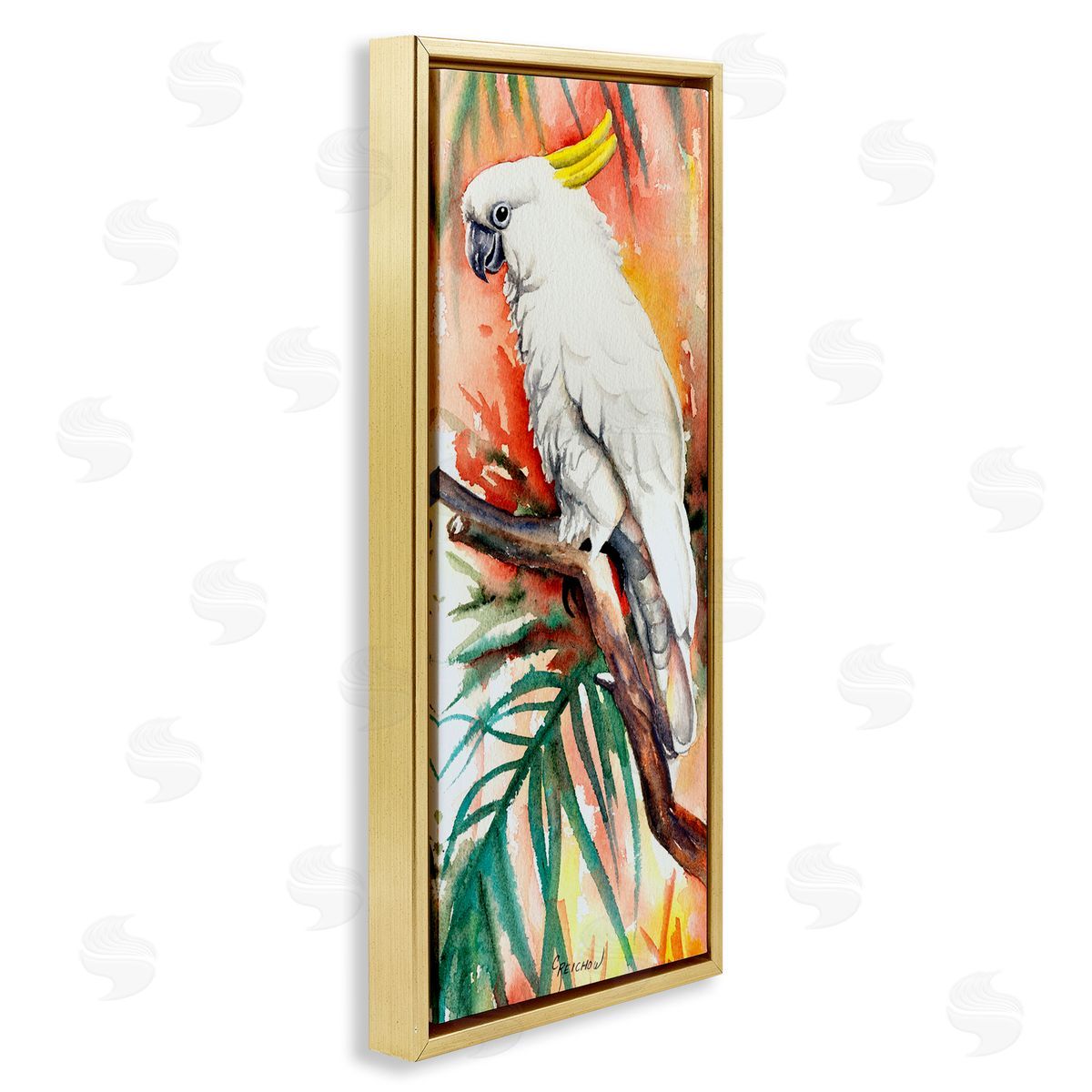 Sulfer Crested Cockatoo Gold Floating Frame Canvas Wall Art, Home Decor by Christine Reichow