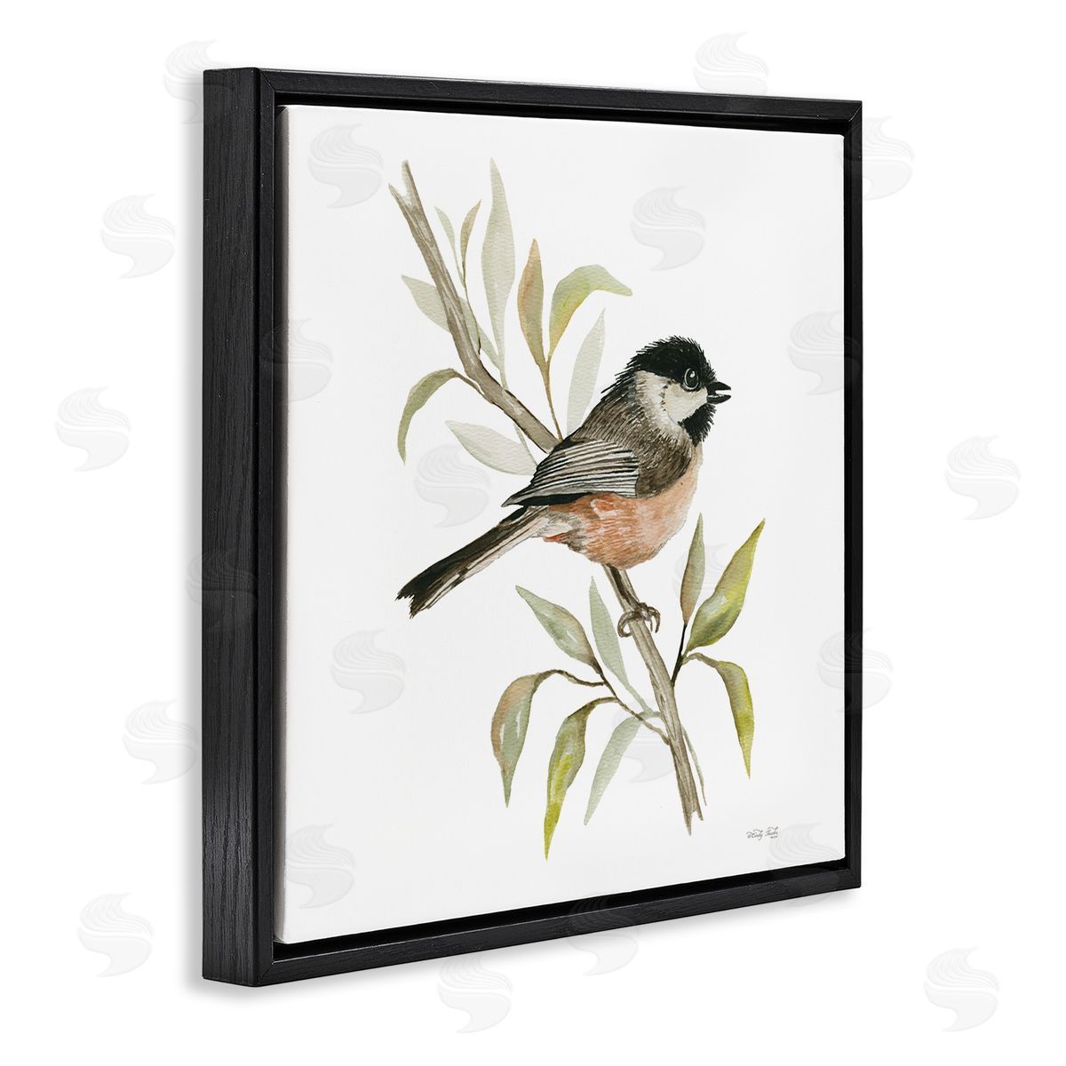 Sparrow on Branch Black Floating Frame Canvas Wall Art, Home Decor by Cindy Jacobs