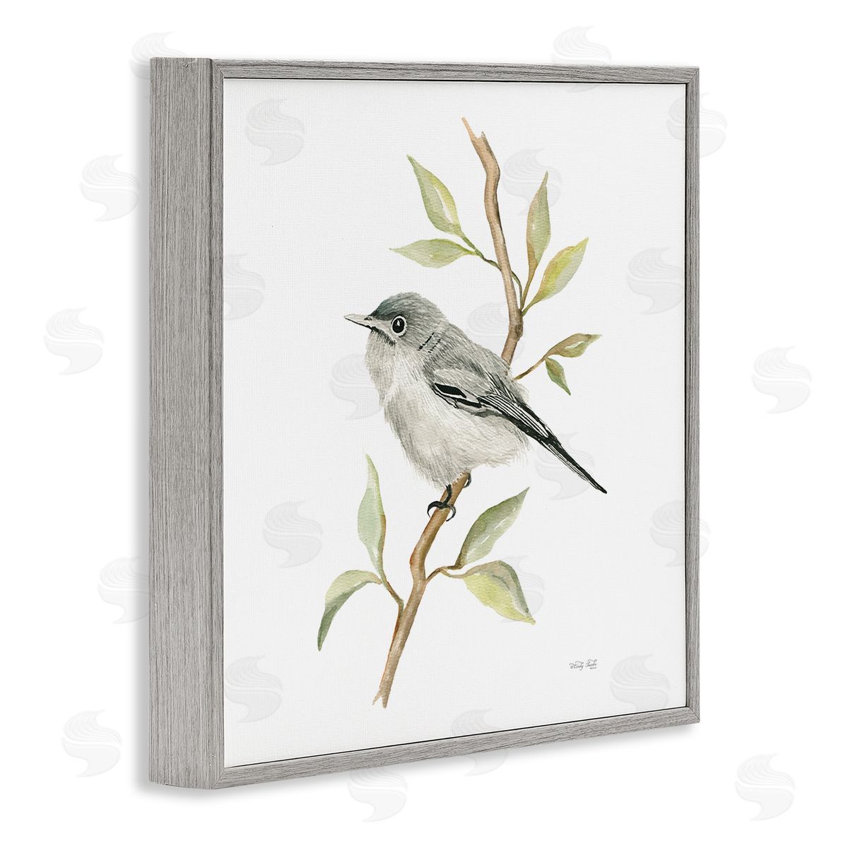 Bird on Simple Branch Grey Frame Print Wall Art, Home Decor by Cindy Jacobs