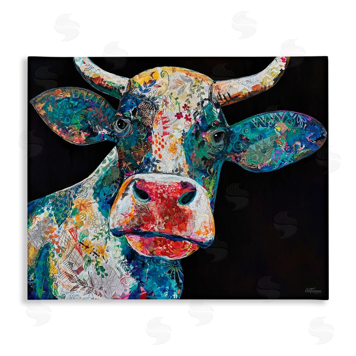 Paisley Pattern Cow Canvas Wall Art, Home Decor by Cat Thurman Designs
