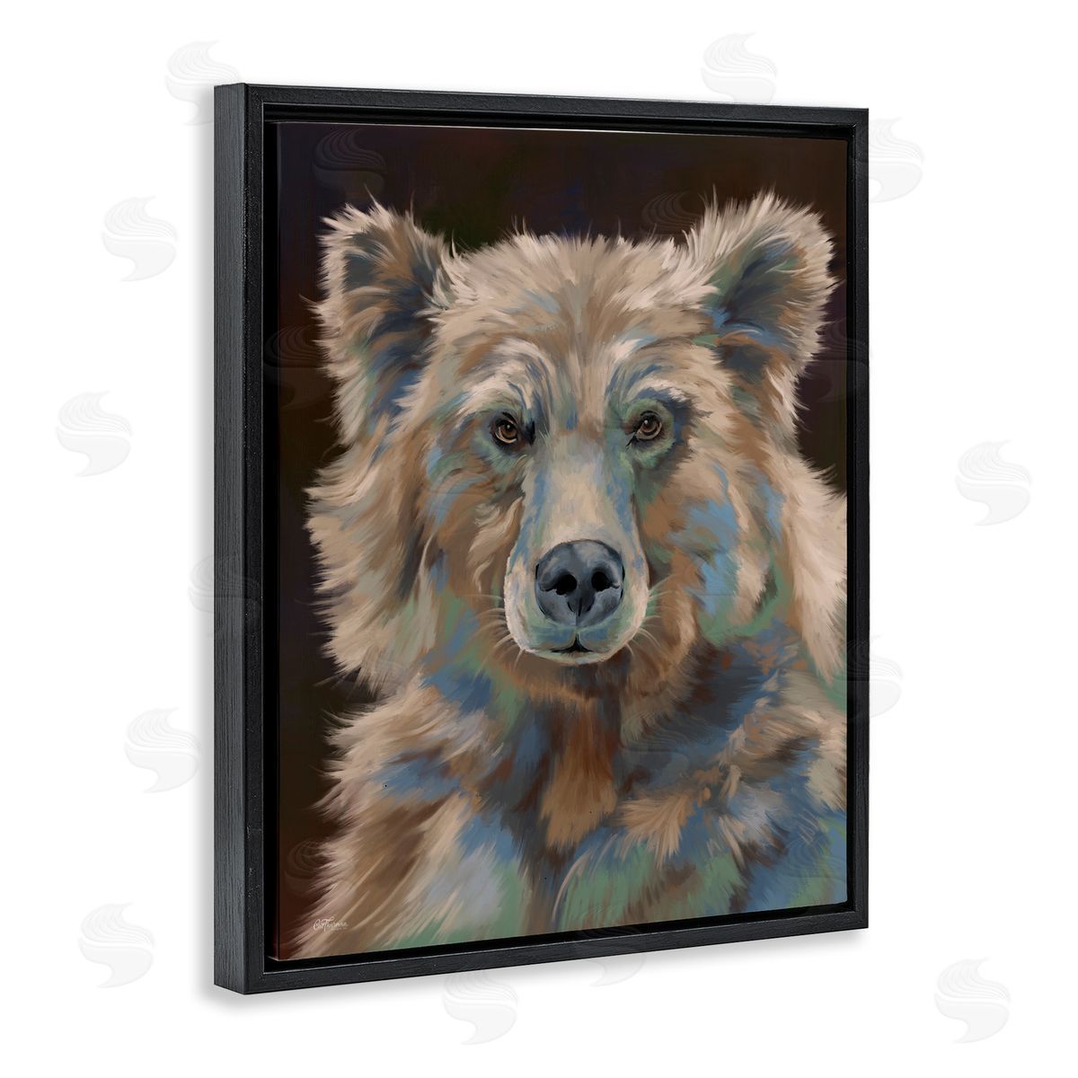 Fluffy Bear Portrait Black Floating Frame Canvas Wall Art, Home Decor by Cat Thurman Designs