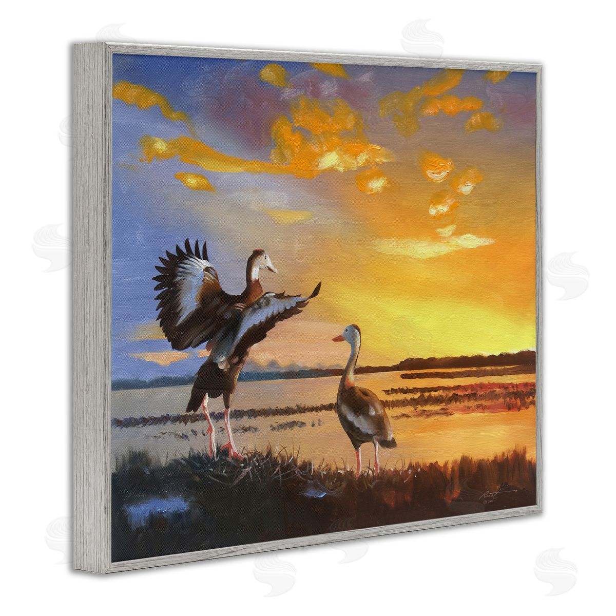 Beach Birds at Sunset Grey Frame Print Wall Art, Home Decor by D. Rust