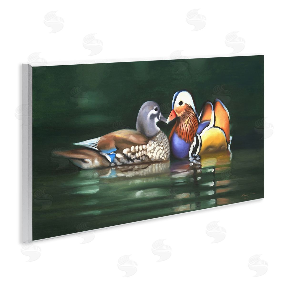 Patterned Birds in Lake Wood Plaque Wall Art, Home Decor by D. Rust