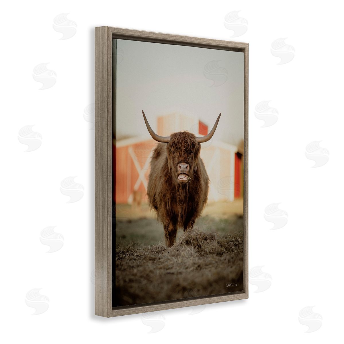 Cattle on Farm Field Brown Floating Frame Canvas Wall Art, Home Decor by Dakota Diener