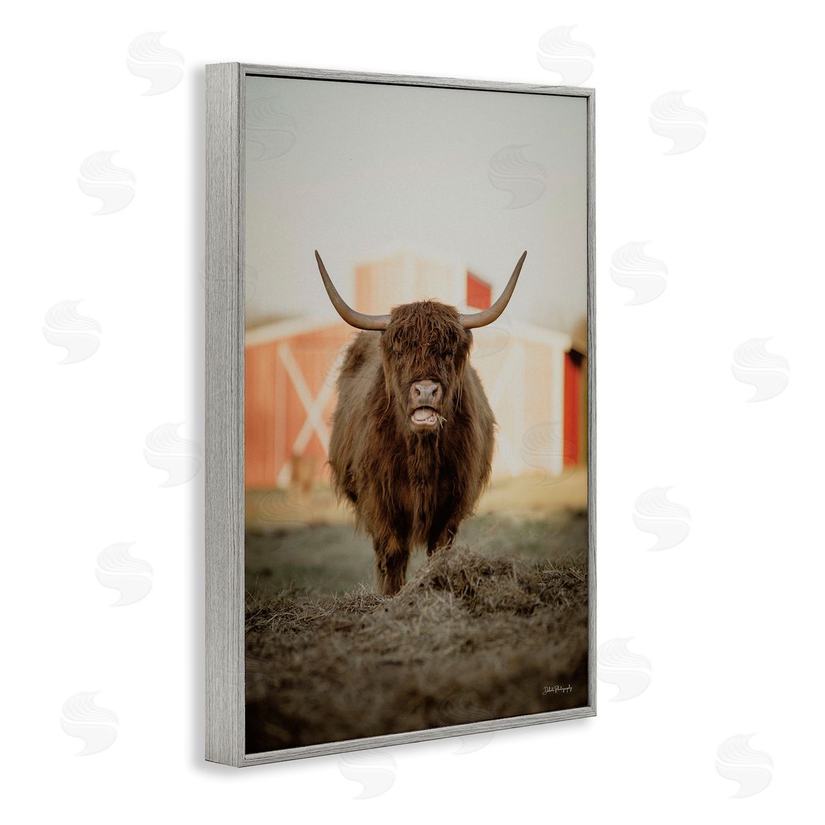 Cattle on Farm Field Grey Frame Print Wall Art, Home Decor by Dakota Diener