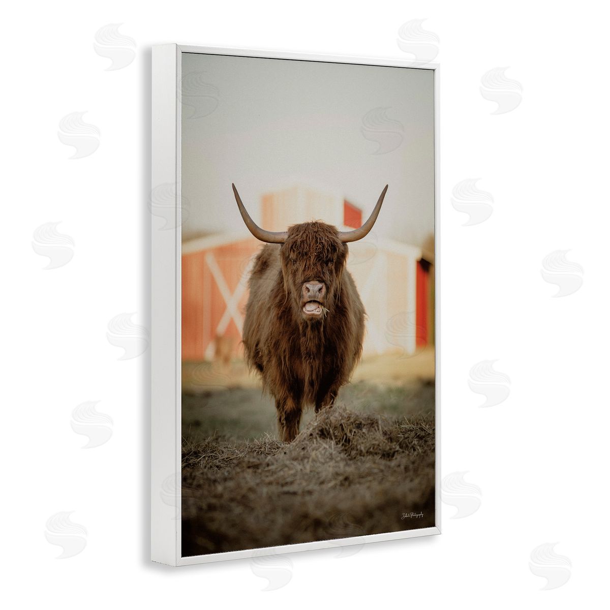 Cattle on Farm Field White Frame Print Wall Art, Home Decor by Dakota Diener