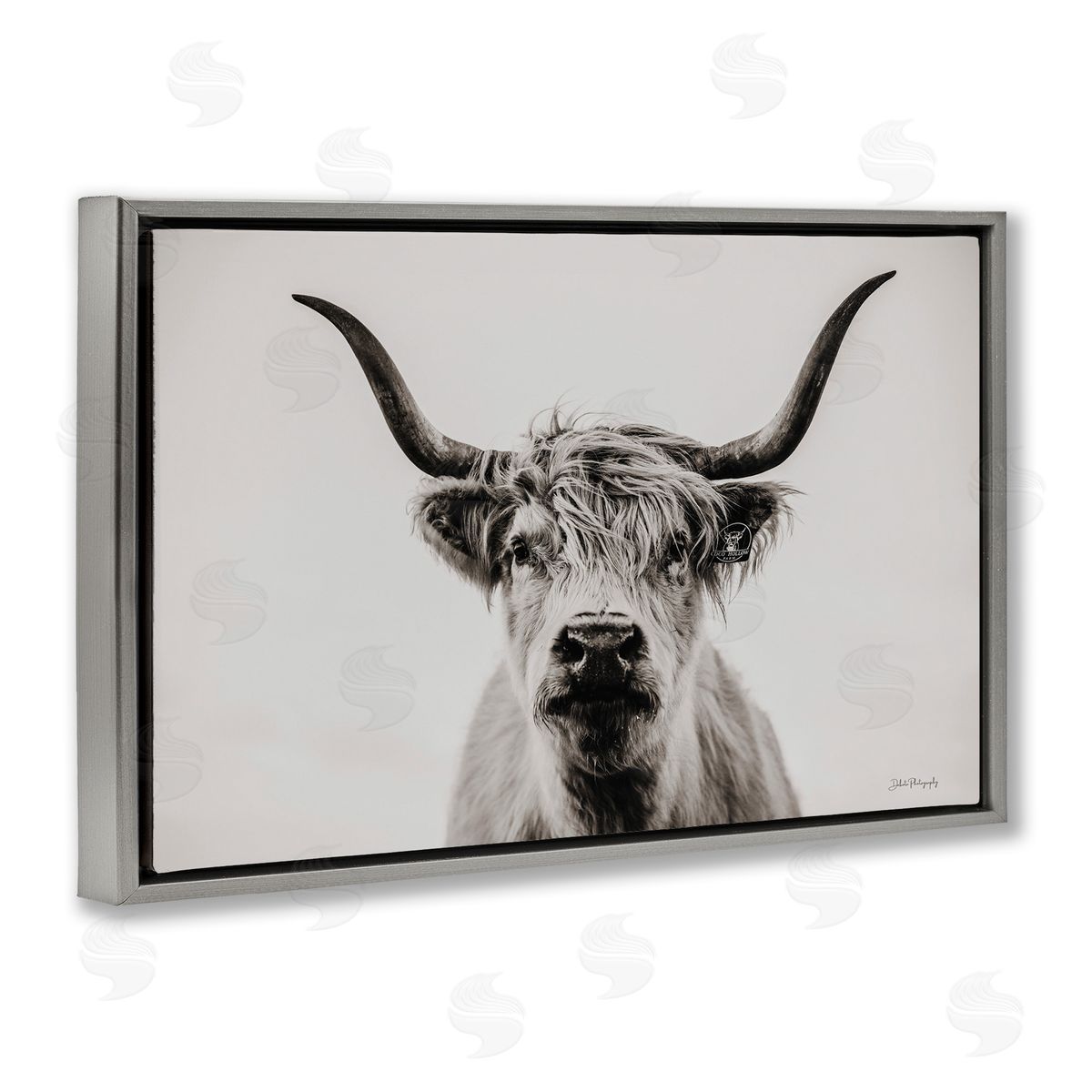Calm Cattle Portrait Grey Floating Frame Canvas Wall Art, Home Decor by Dakota Diener