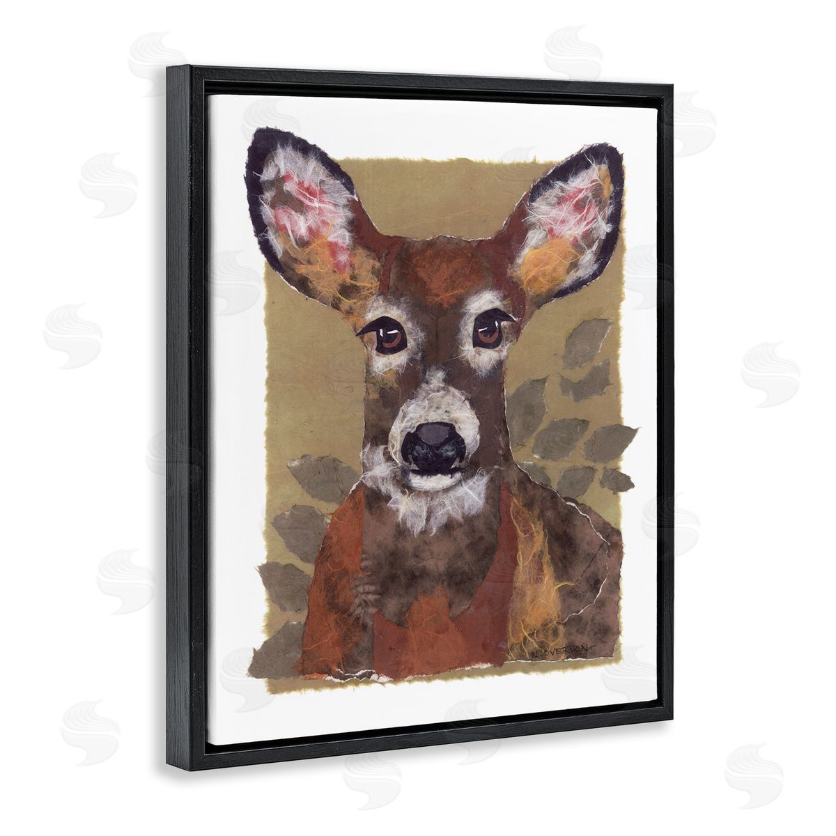 Woodland Deer Painting Black Floating Frame Canvas Wall Art, Home Decor by Nancy Overton