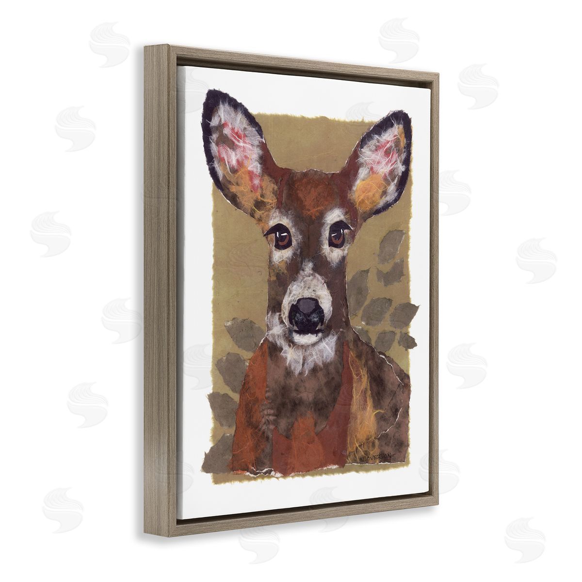 Woodland Deer Painting Brown Floating Frame Canvas Wall Art, Home Decor by Nancy Overton