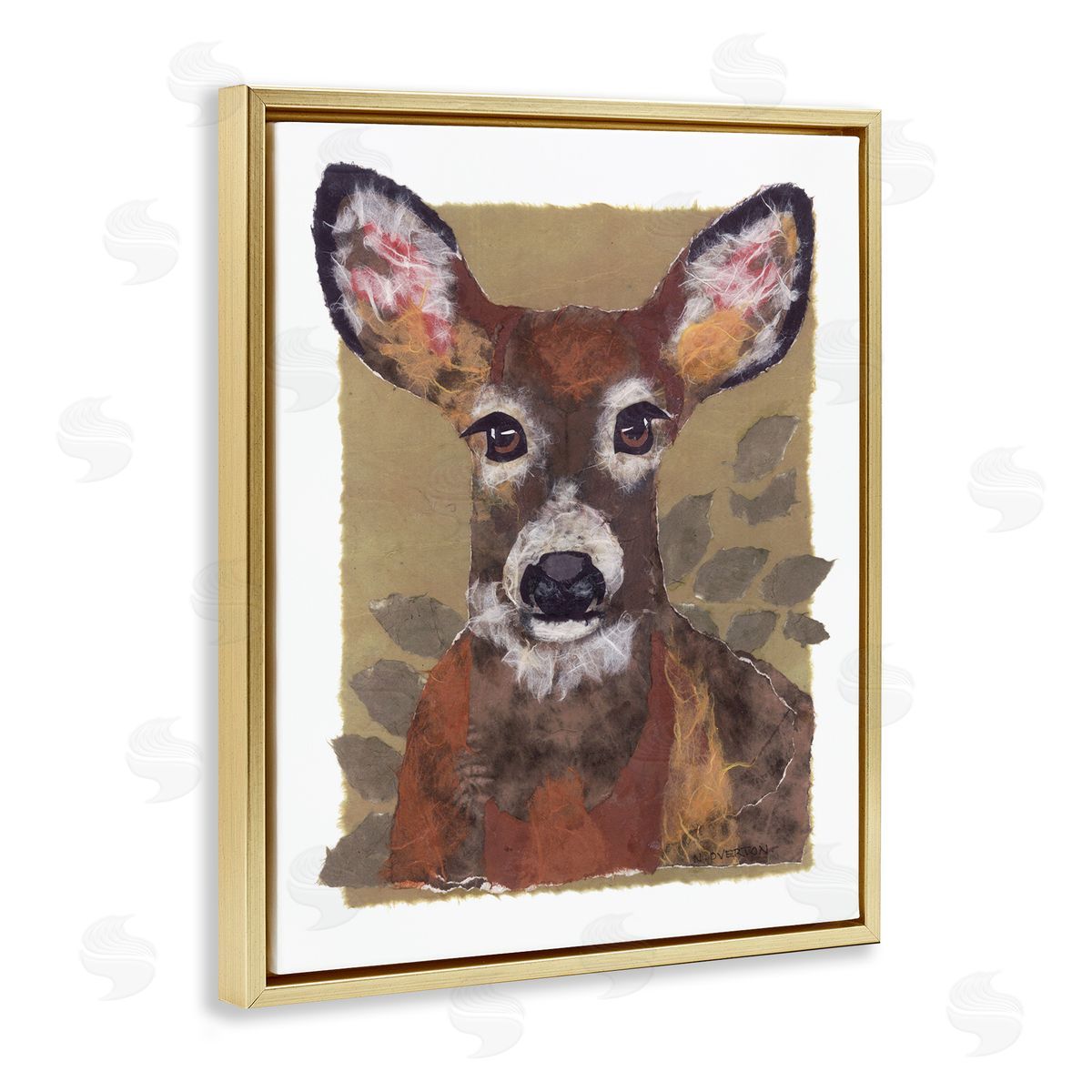 Woodland Deer Painting Gold Floating Frame Canvas Wall Art, Home Decor by Nancy Overton