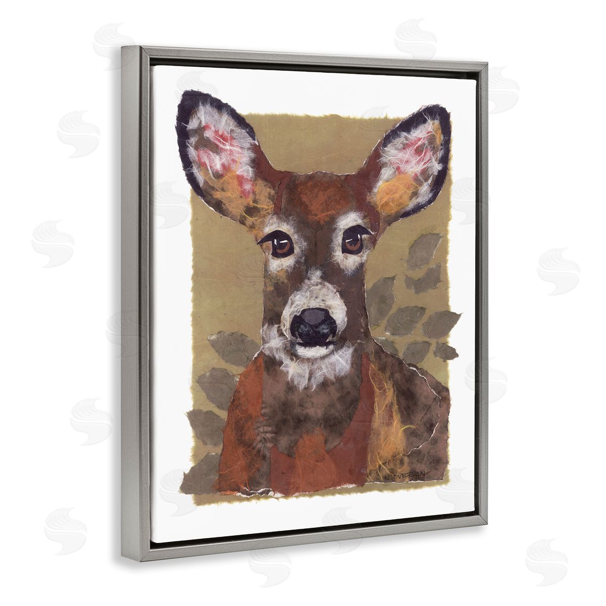 Woodland Deer Painting Grey Floating Frame Canvas Wall Art, Home Decor by Nancy Overton
