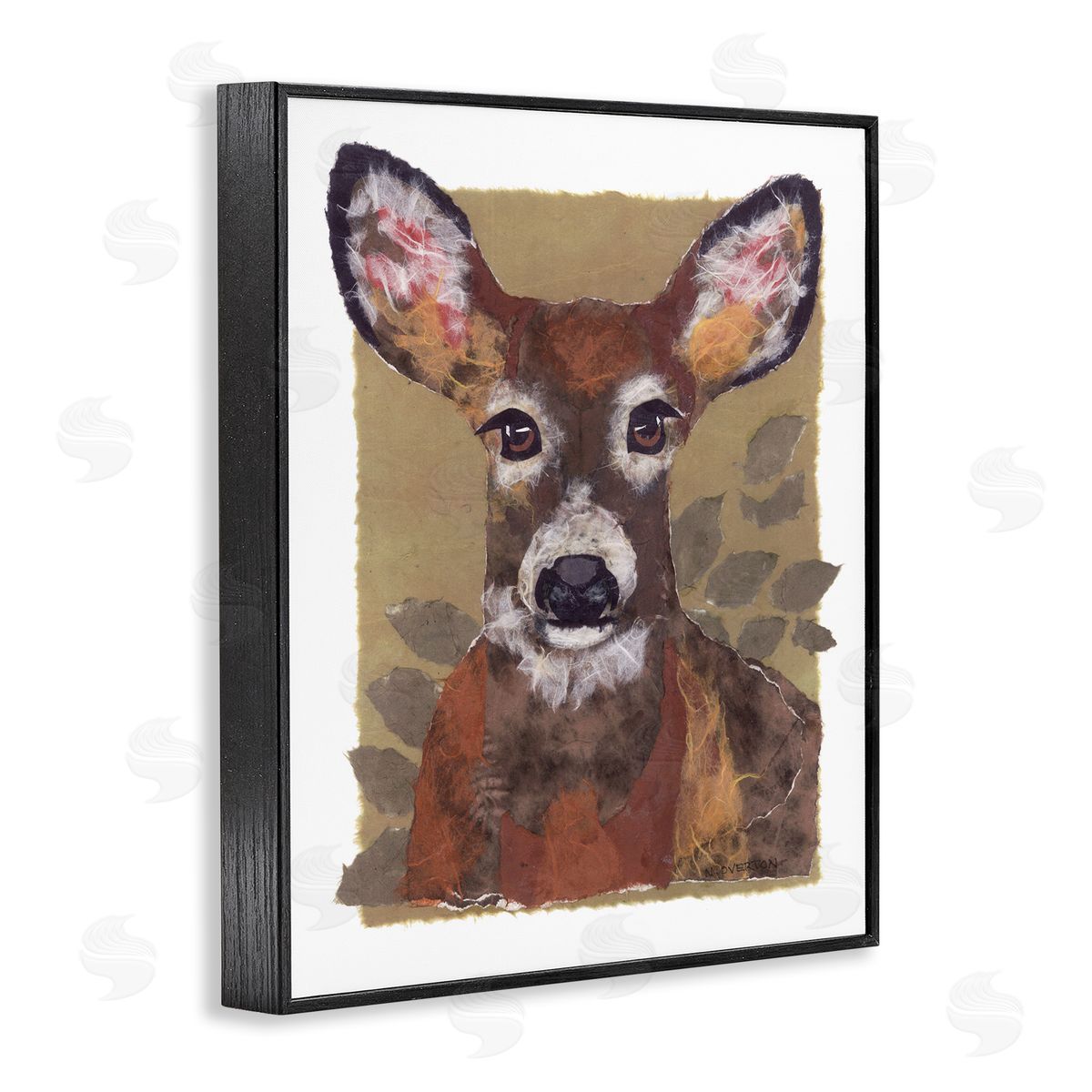 Woodland Deer Painting Black Frame Print Wall Art, Home Decor by Nancy Overton