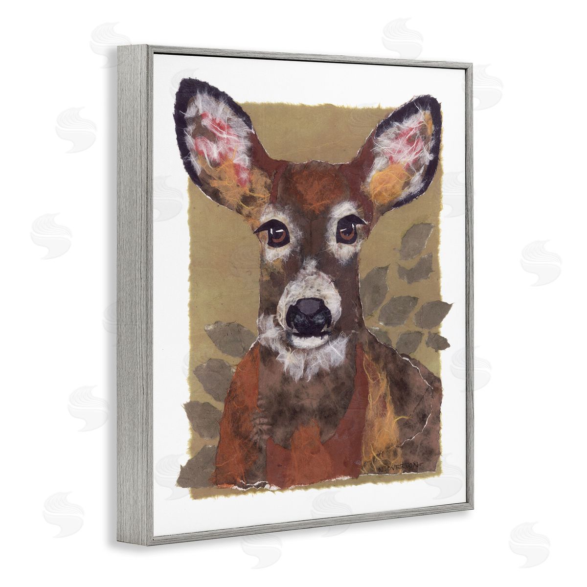 Woodland Deer Painting Grey Frame Print Wall Art, Home Decor by Nancy Overton