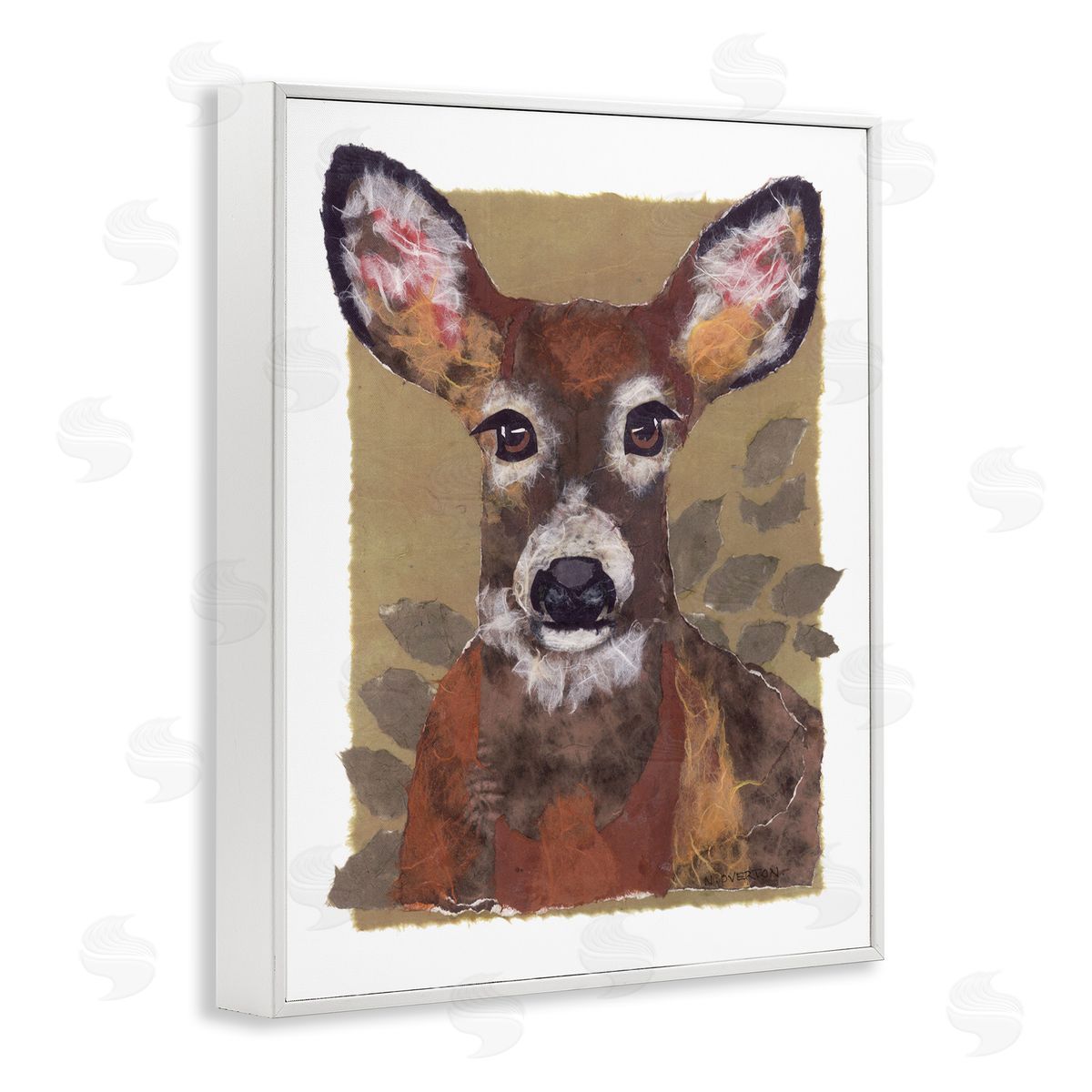Woodland Deer Painting White Frame Print Wall Art, Home Decor by Nancy Overton