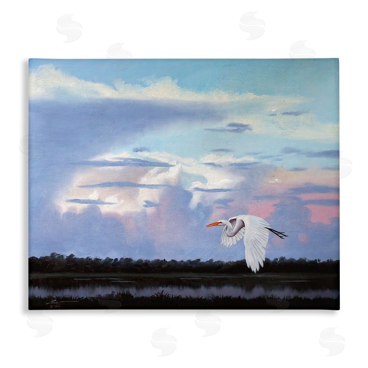 Heron Flying Through Clouds Canvas Wall Art, Home Decor by D. Rust
