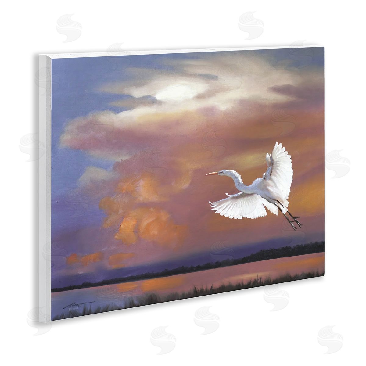 Heron Flying with Sunset Wood Plaque Wall Art, Home Decor by D. Rust