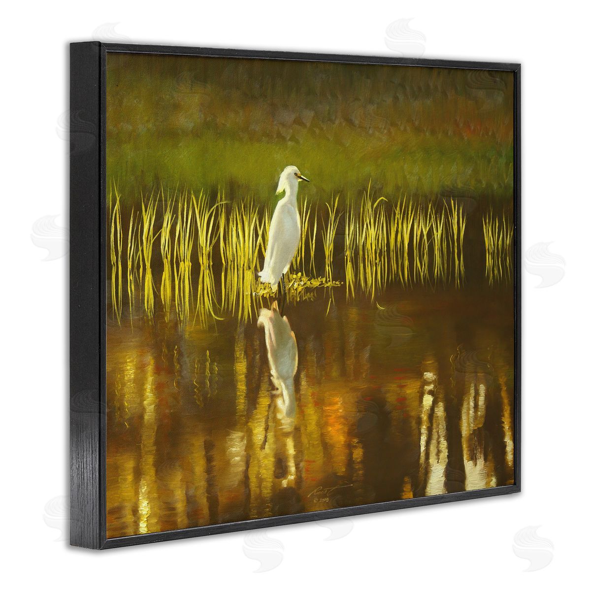 Bird and Lake Botanicals Black Frame Print Wall Art, Home Decor by D. Rust
