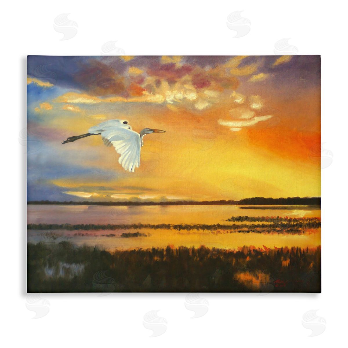Bird over Sunlit Pond Canvas Wall Art, Home Decor by D. Rust