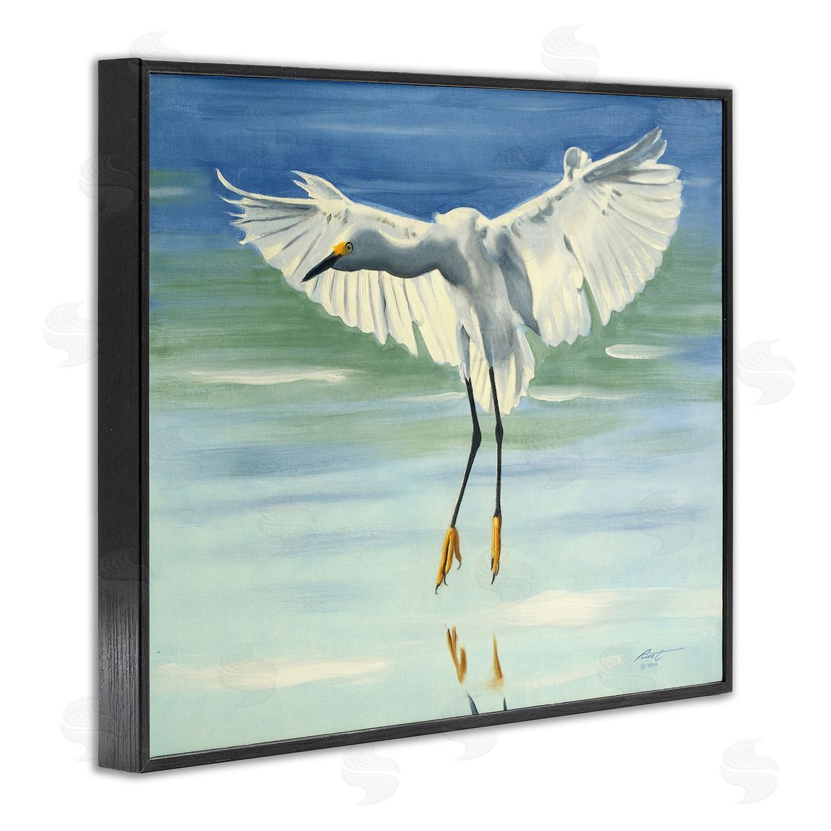 Snowy Egret on Beach Black Frame Print Wall Art, Home Decor by D. Rust