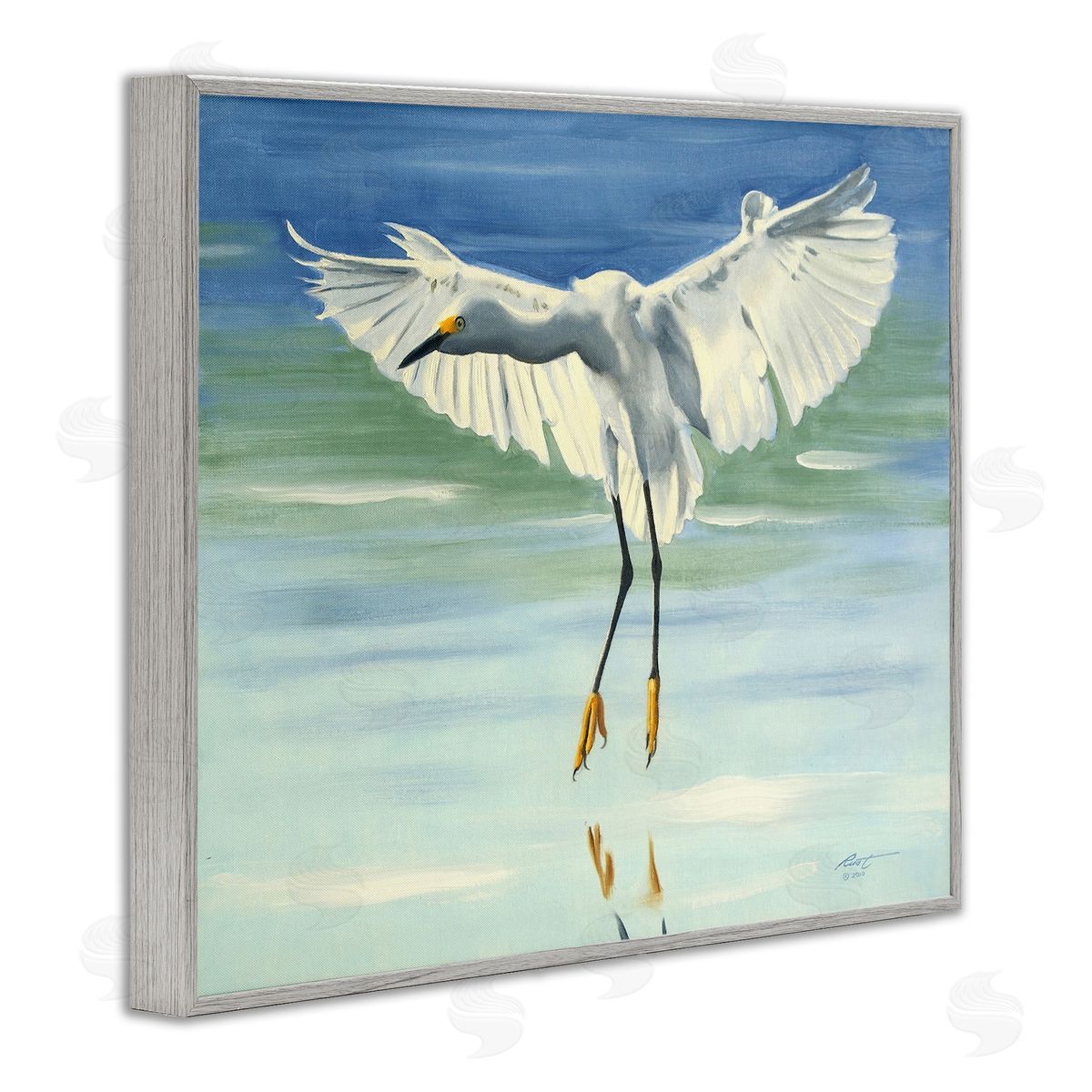 Snowy Egret on Beach Grey Frame Print Wall Art, Home Decor by D. Rust
