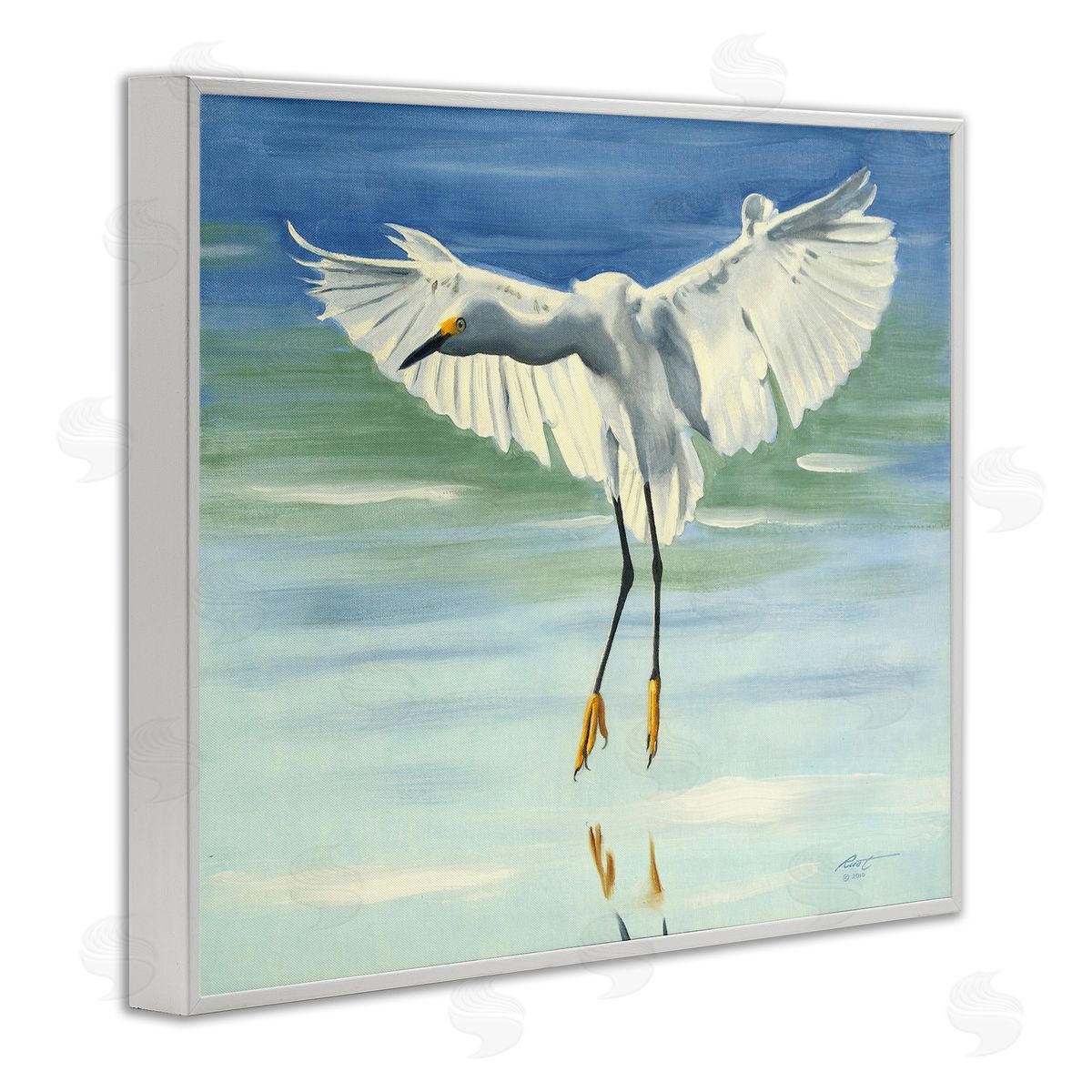 Snowy Egret on Beach White Frame Print Wall Art, Home Decor by D. Rust