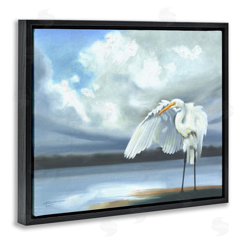 D. Rust | Egret on Cloudy Beach Shore