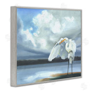 D. Rust | Egret on Cloudy Beach Shore