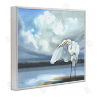 D. Rust | Egret on Cloudy Beach Shore