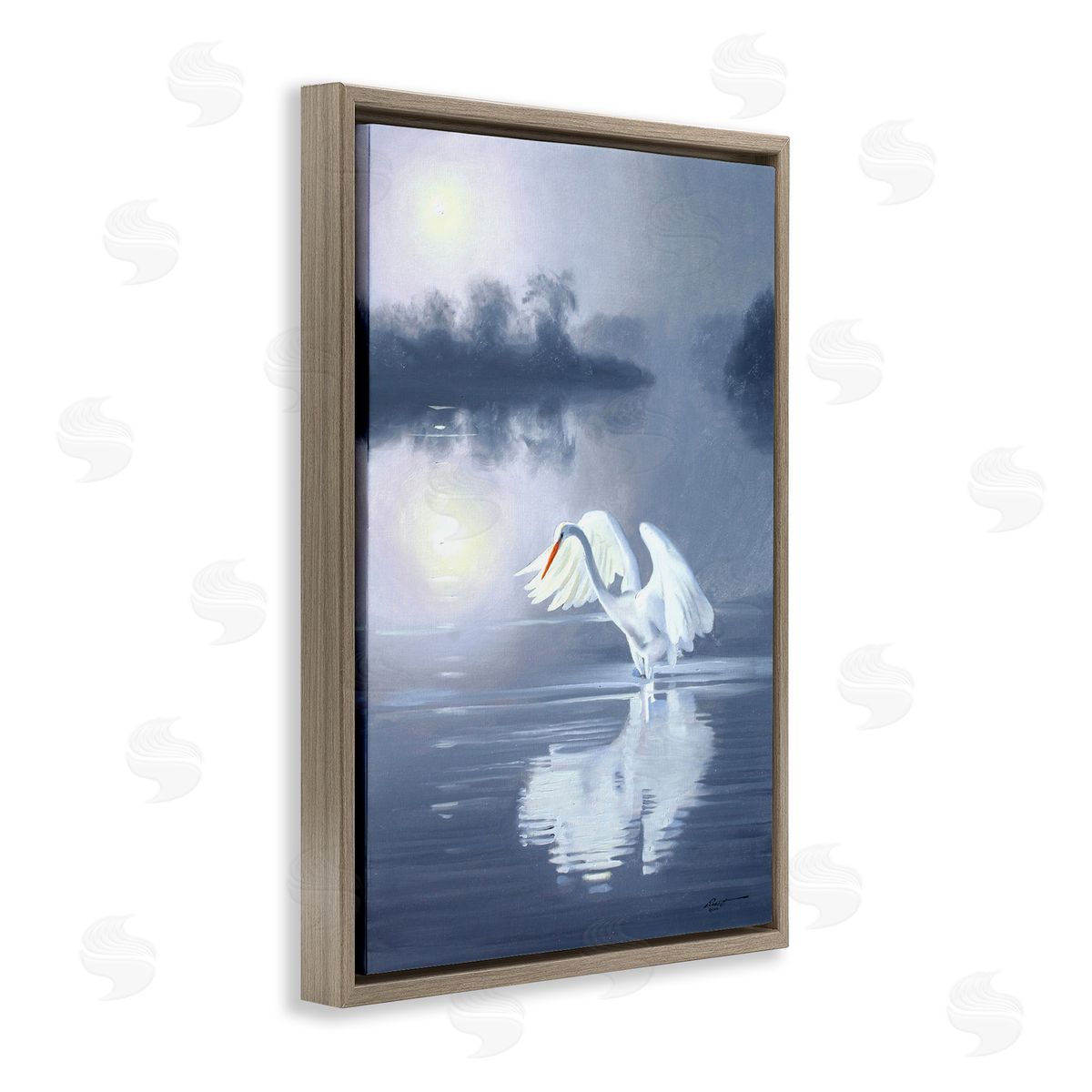 Egret on Stormy Waters Brown Floating Frame Canvas Wall Art, Home Decor by D. Rust