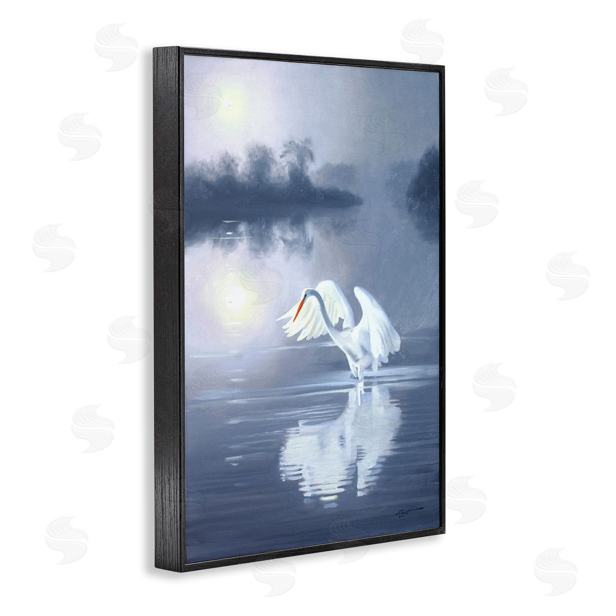 Egret on Stormy Waters Black Frame Print Wall Art, Home Decor by D. Rust