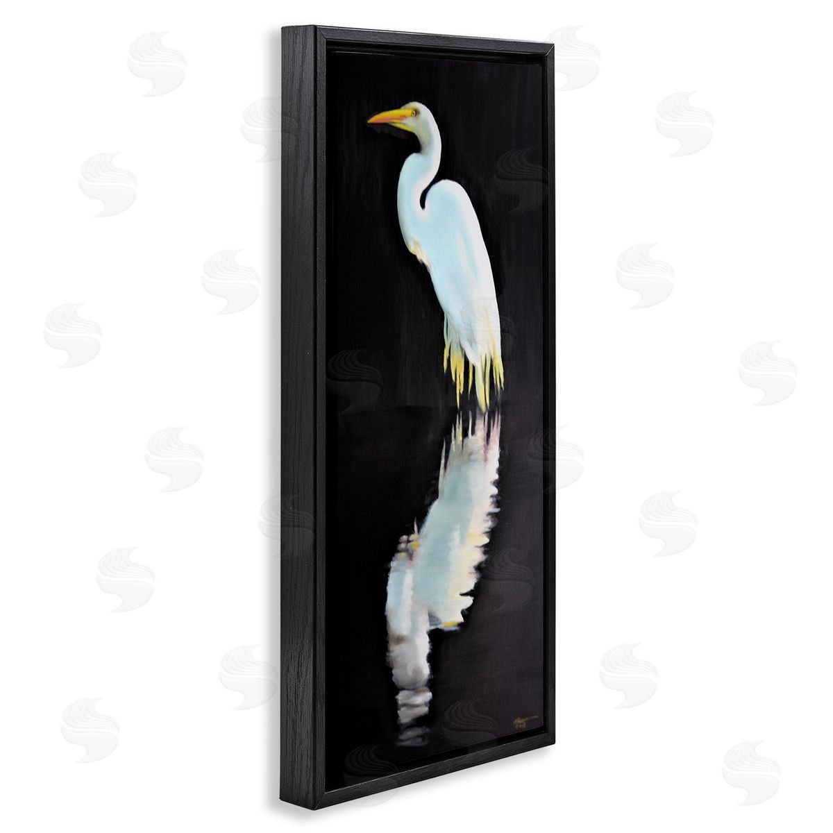 Dark Egret Reflection Black Floating Frame Canvas Wall Art, Home Decor by D. Rust