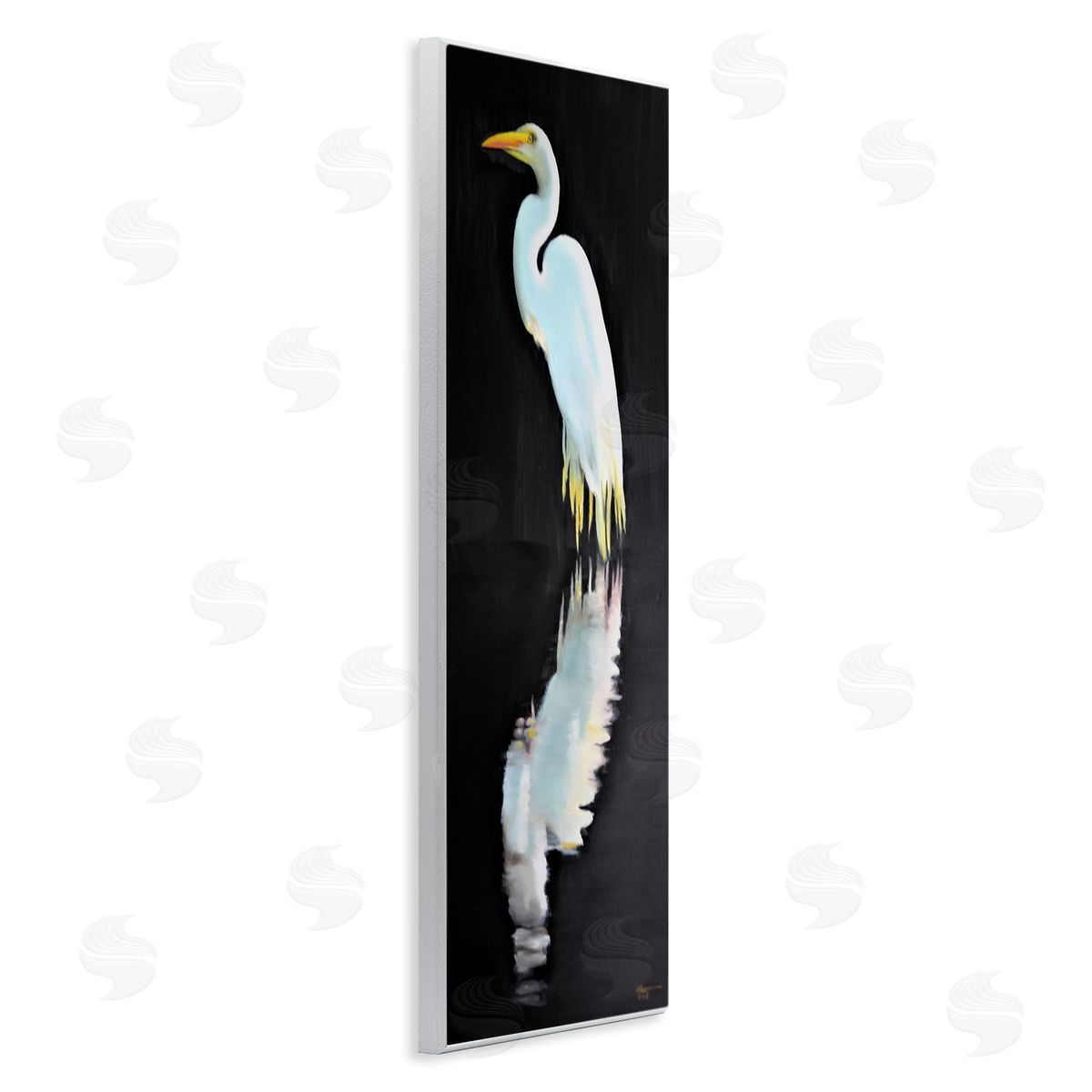 Dark Egret Reflection Wood Plaque Wall Art, Home Decor by D. Rust