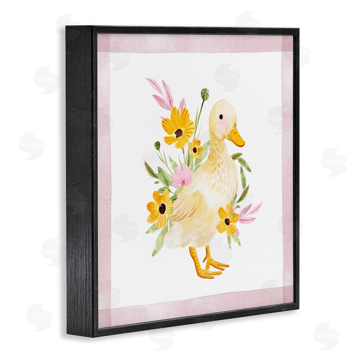 Duck and Yellow Daisies Black Frame Print Wall Art, Home Decor by Enya Todd