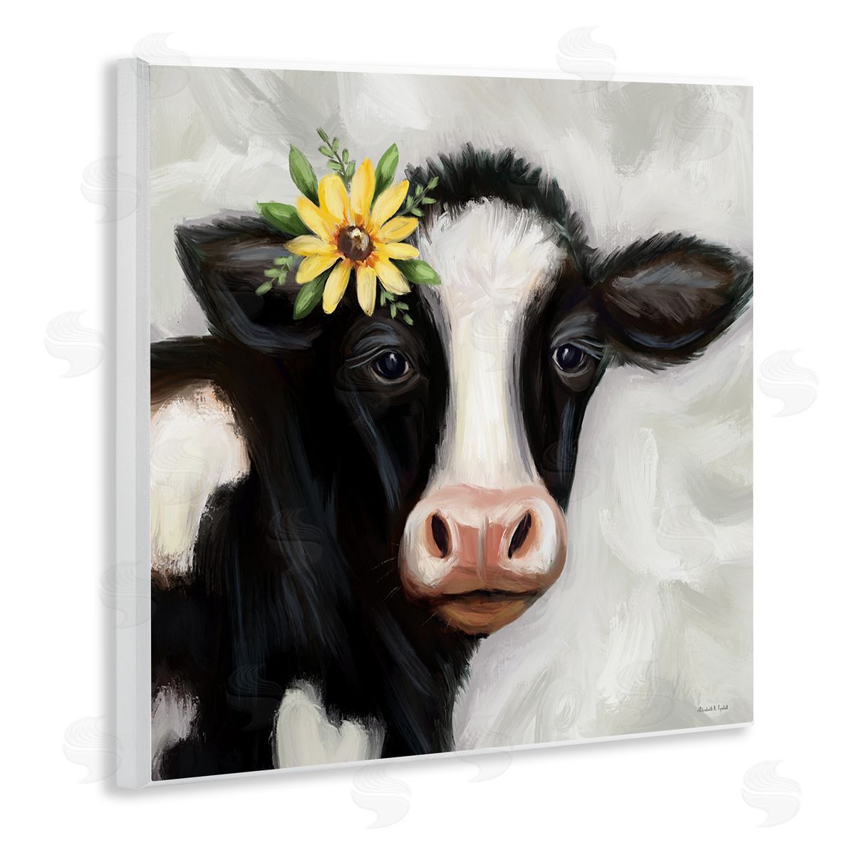 Cow with Yellow Daisy Wood Plaque Wall Art, Home Decor by Elizabeth Tyndall