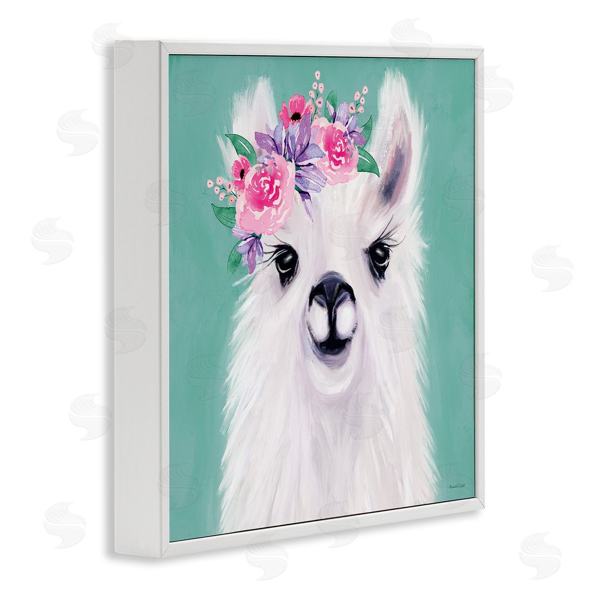 Fluffy Floral Alpaca White Frame Print Wall Art, Home Decor by Elizabeth Tyndall