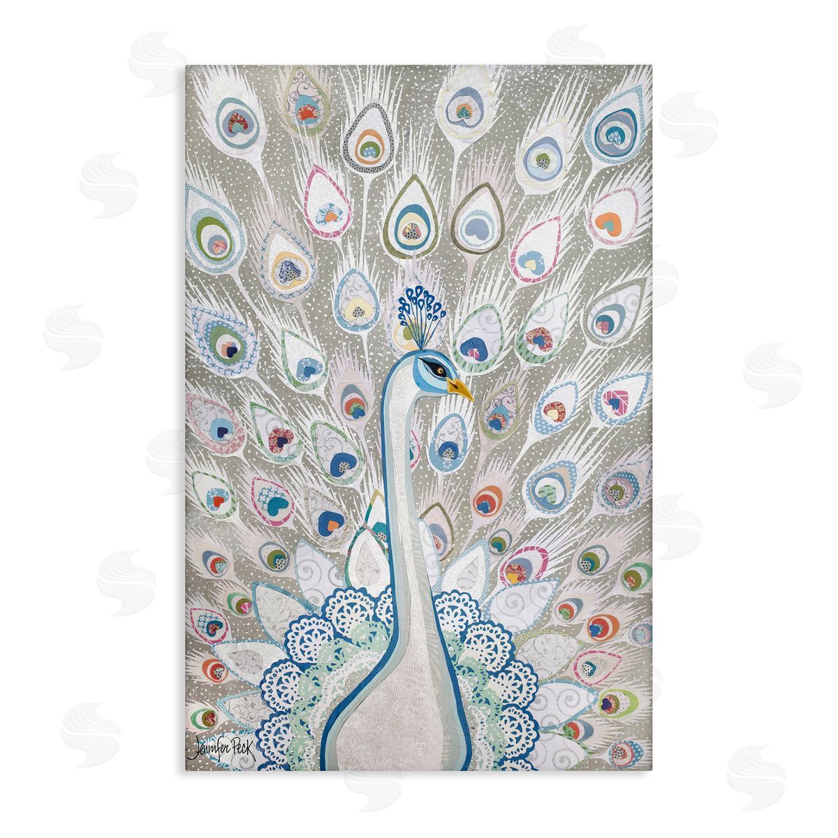 Neutral Peacock Tail Pattern Canvas Wall Art, Home Decor by Jennifer Peck