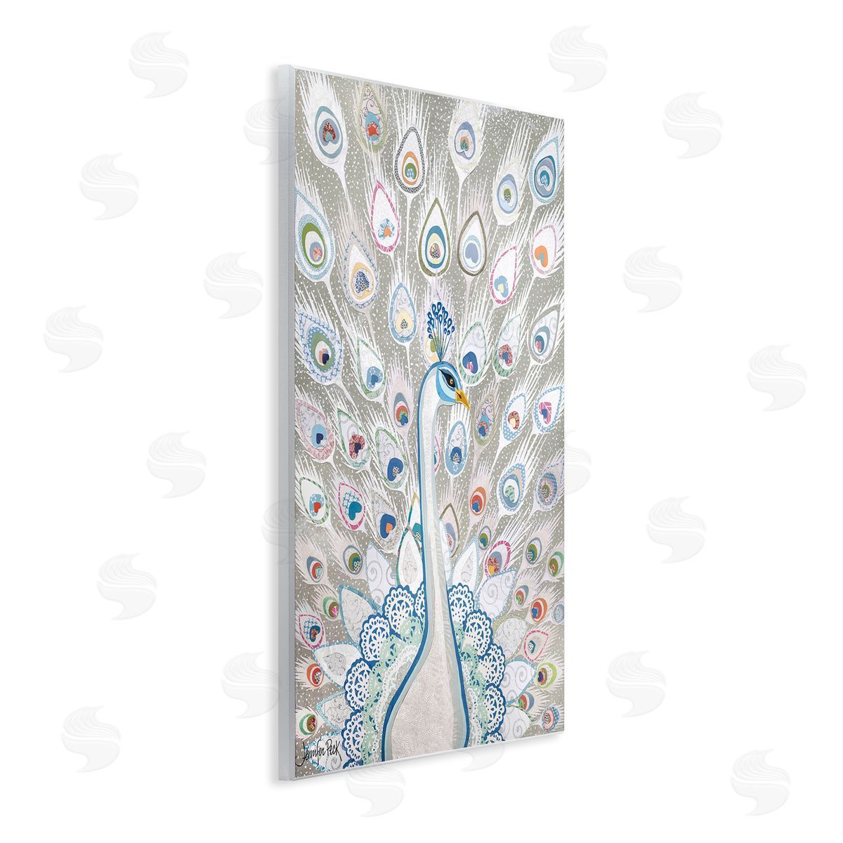 Neutral Peacock Tail Pattern Wood Plaque Wall Art, Home Decor by Jennifer Peck