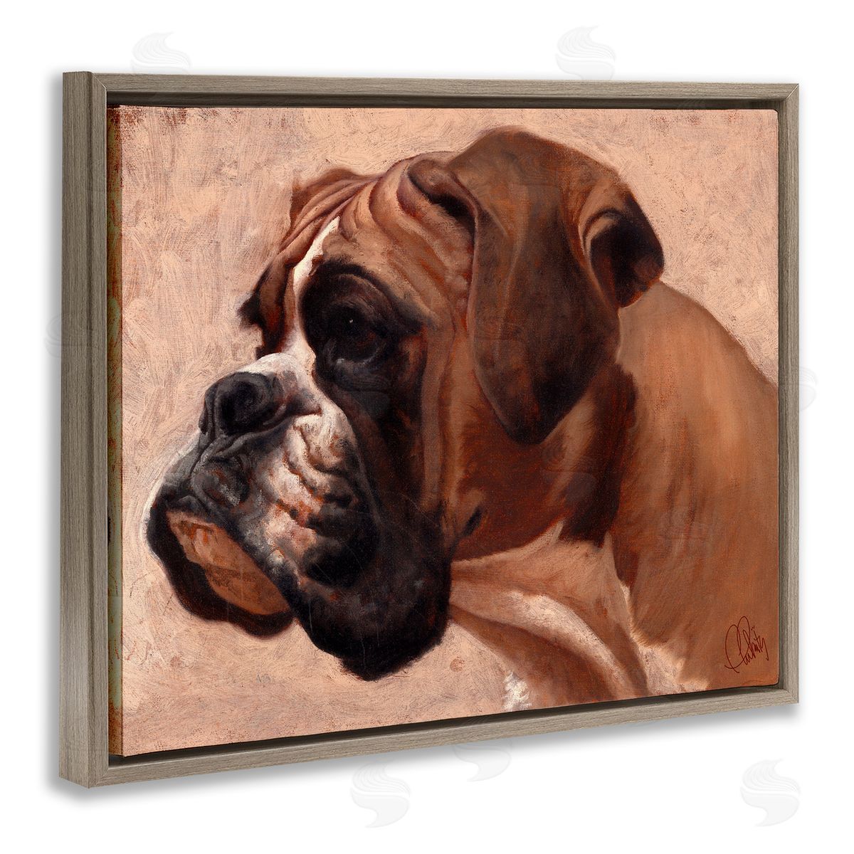 Boxer Dog Neutral Portrait Brown Floating Frame Canvas Wall Art, Home Decor by Thomas Fluharty
