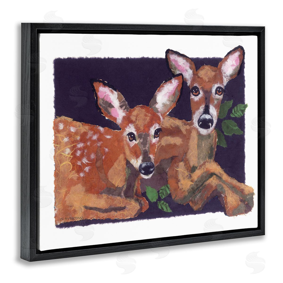 Fawn Siblings Portrait Black Floating Frame Canvas Wall Art, Home Decor by Nancy Overton