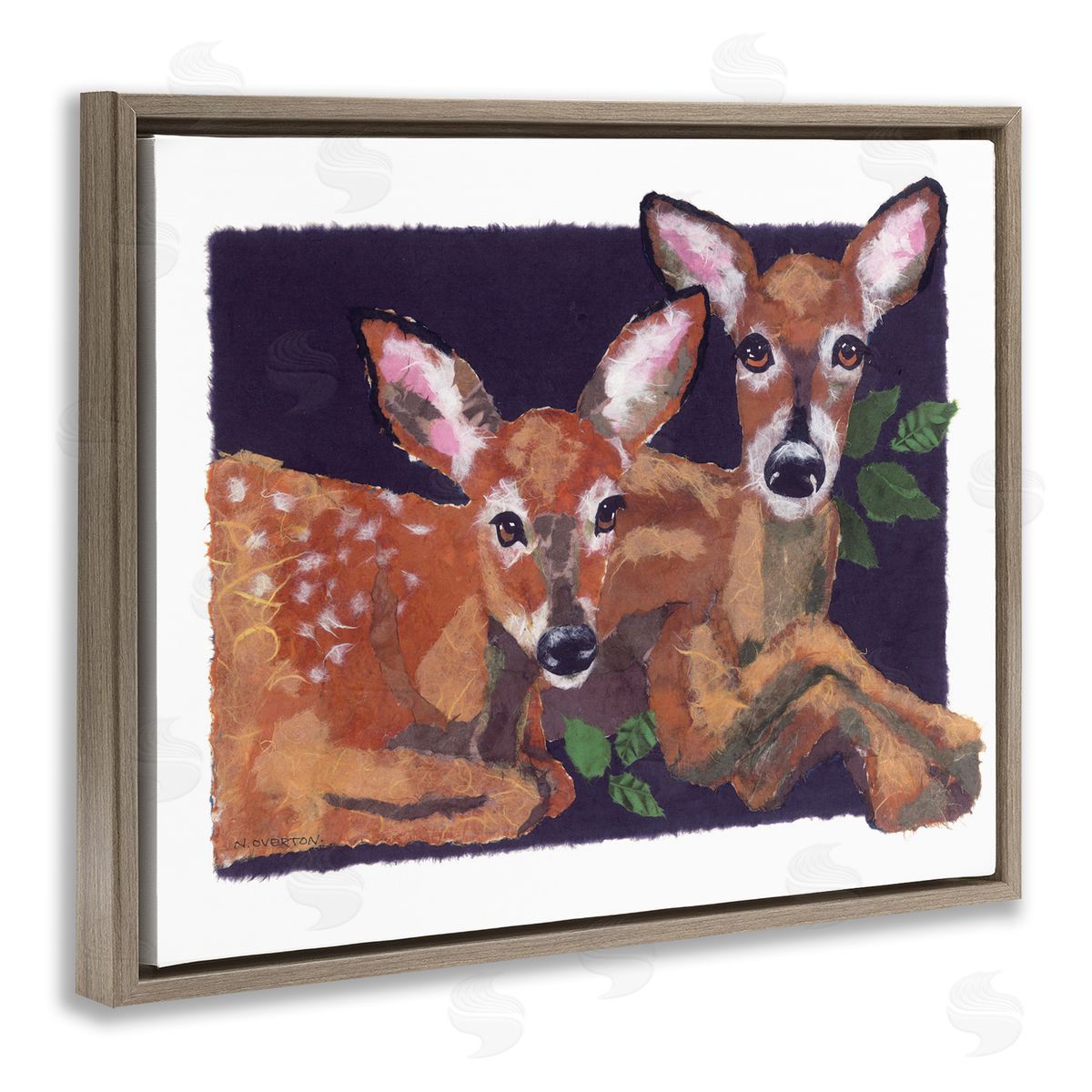 Fawn Siblings Portrait Brown Floating Frame Canvas Wall Art, Home Decor by Nancy Overton