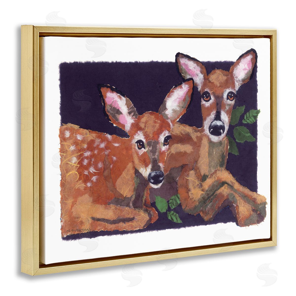 Fawn Siblings Portrait Gold Floating Frame Canvas Wall Art, Home Decor by Nancy Overton
