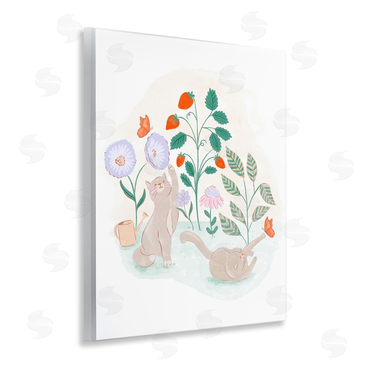 Cats Playing in Garden Wood Plaque Wall Art, Home Decor by Fineapple Pear