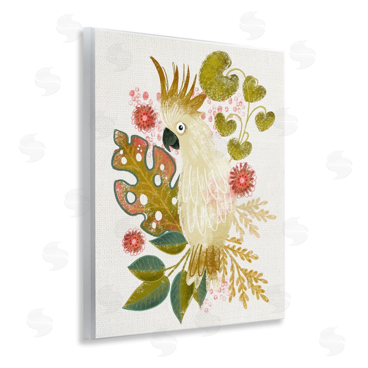 Cockatoo and Tropical Leaves Wood Plaque Wall Art, Home Decor by Fineapple Pear