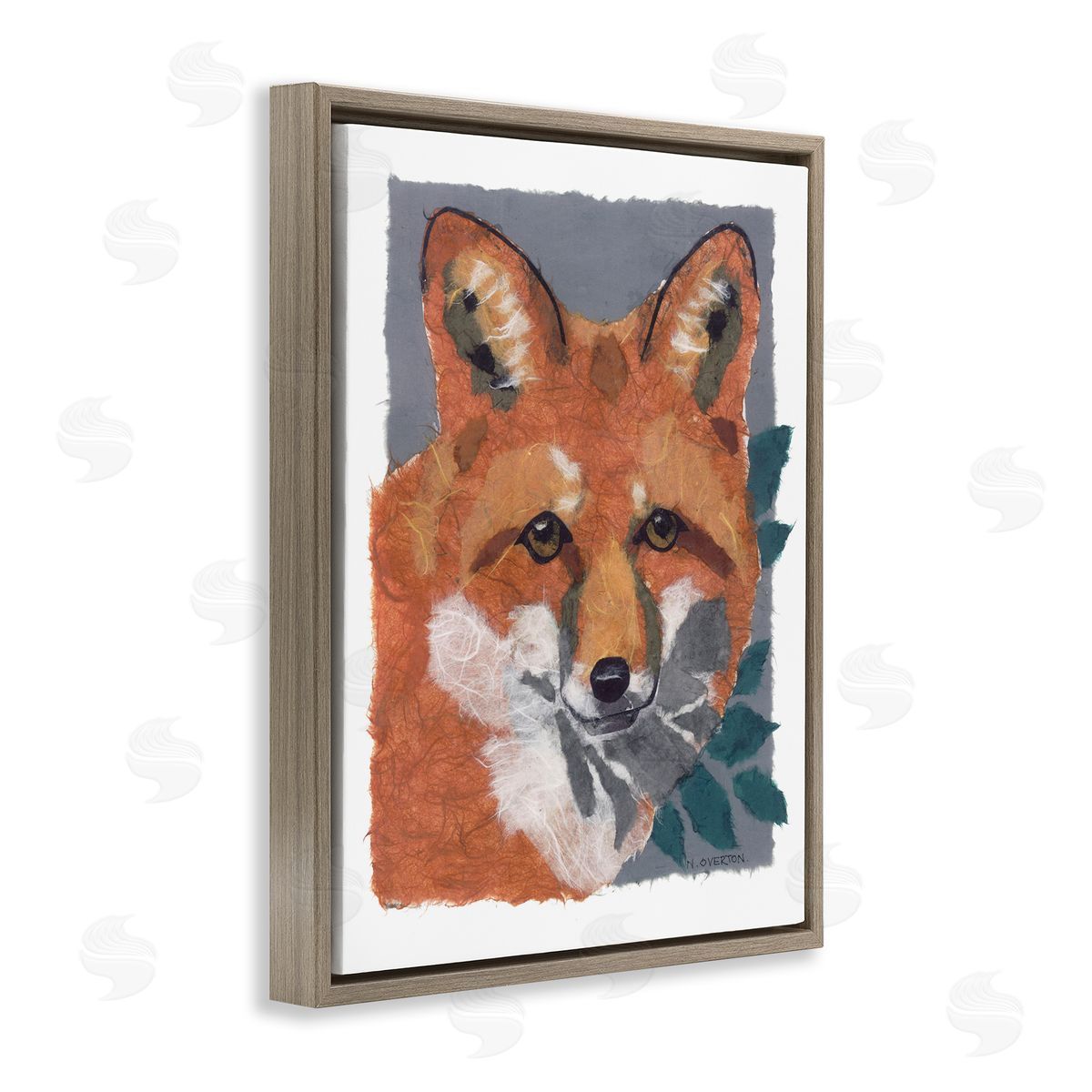 Fox with Opaque Leaves Brown Floating Frame Canvas Wall Art, Home Decor by Nancy Overton