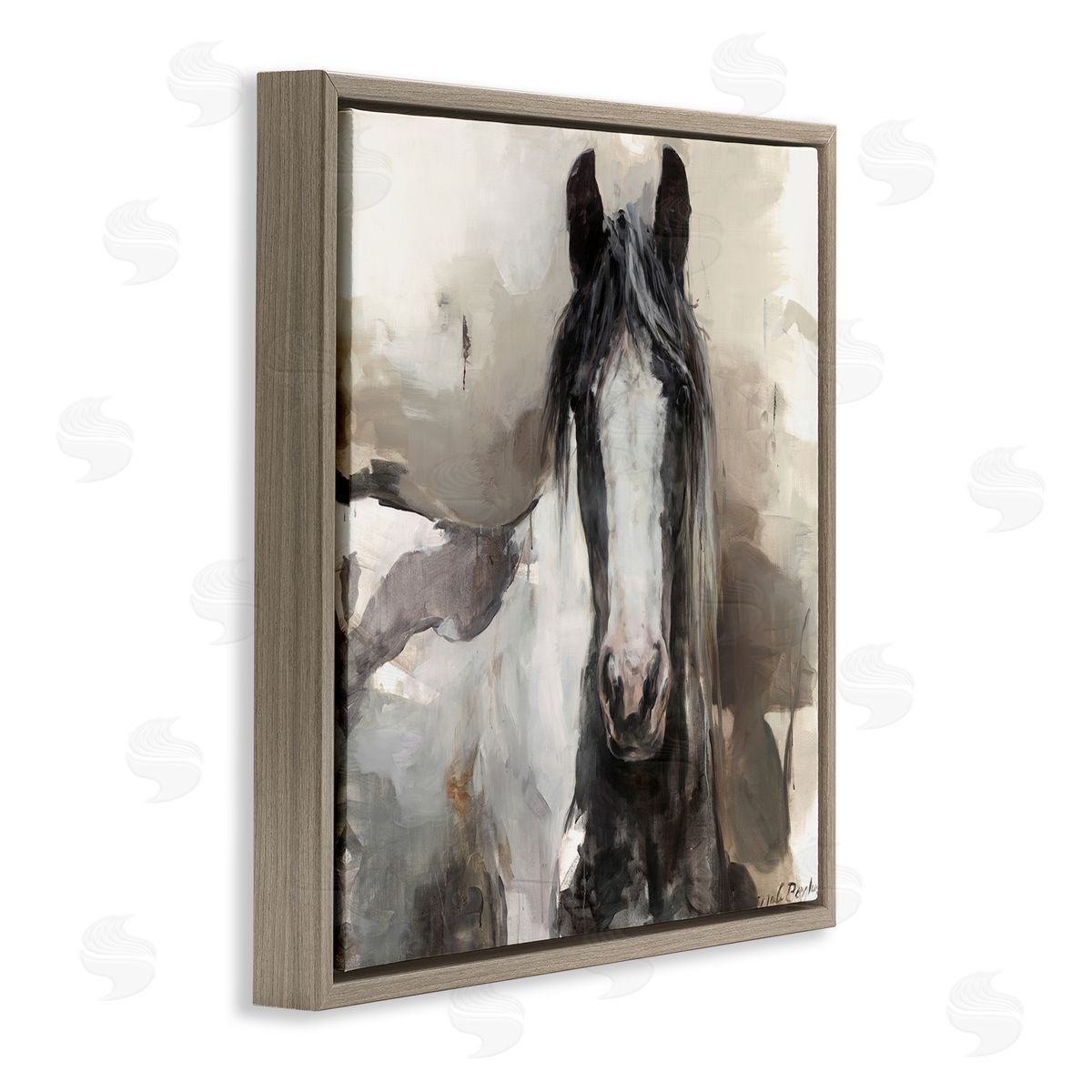 Grey and Beige Horse Abstract Brown Floating Frame Canvas Wall Art, Home Decor by Marilyn Borglum