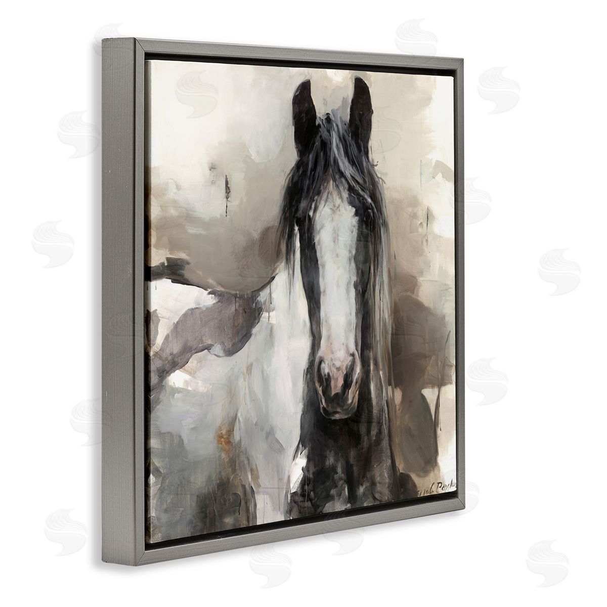 Grey and Beige Horse Abstract Grey Floating Frame Canvas Wall Art, Home Decor by Marilyn Borglum